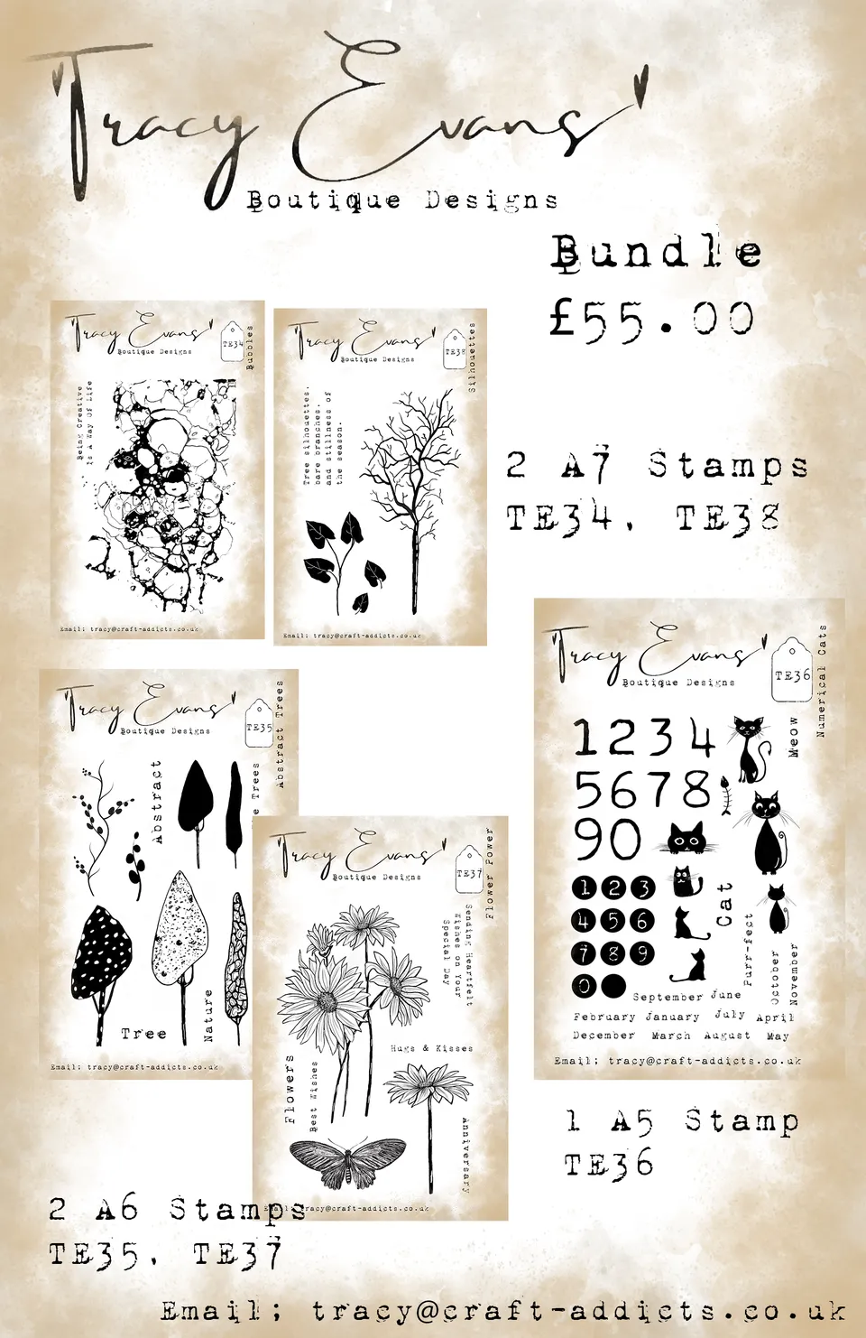 Tracy Evans Design B013 stempelpakke TE34-TE38 5 stk