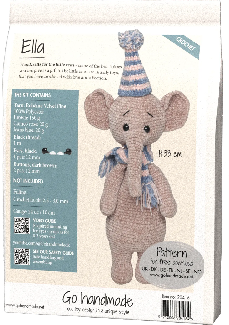 Go Handmade Ella H33 cm heklesett velourgarn