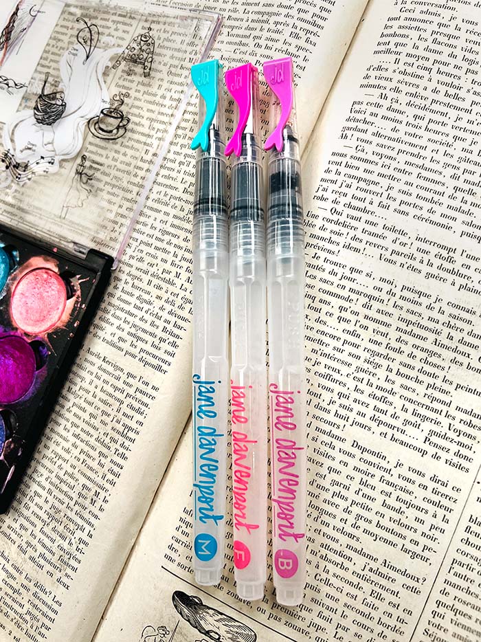 Jane Davenport Inky Depths WaterBrush Small Medium Large Set vannpenselsett