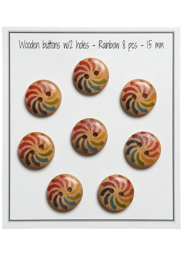 Go Handmade Rainbow 15 mm knapper 8 stk fargerike