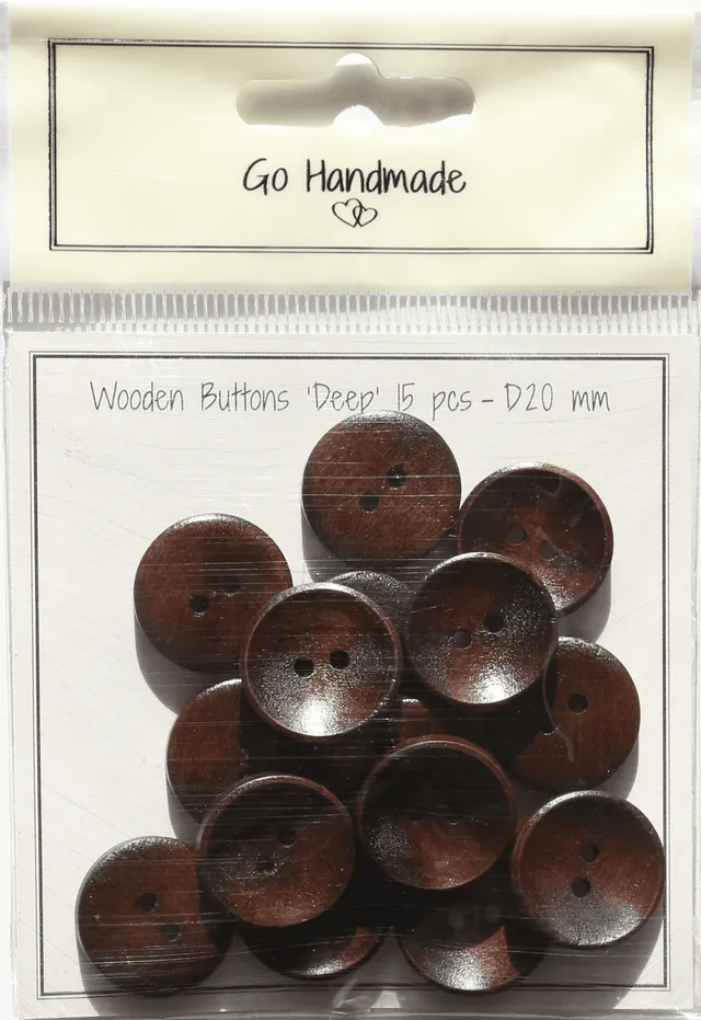 Go Handmade Deep knapper 20 mm brun 15 stk
