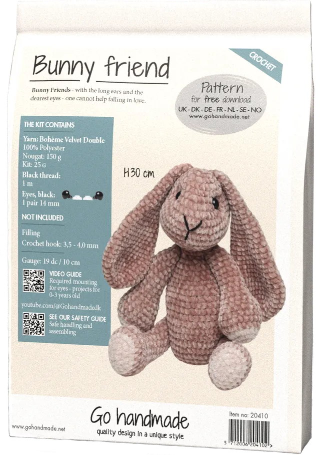 Go Handmade Bunny Friend heklesett 30 cm velur brun