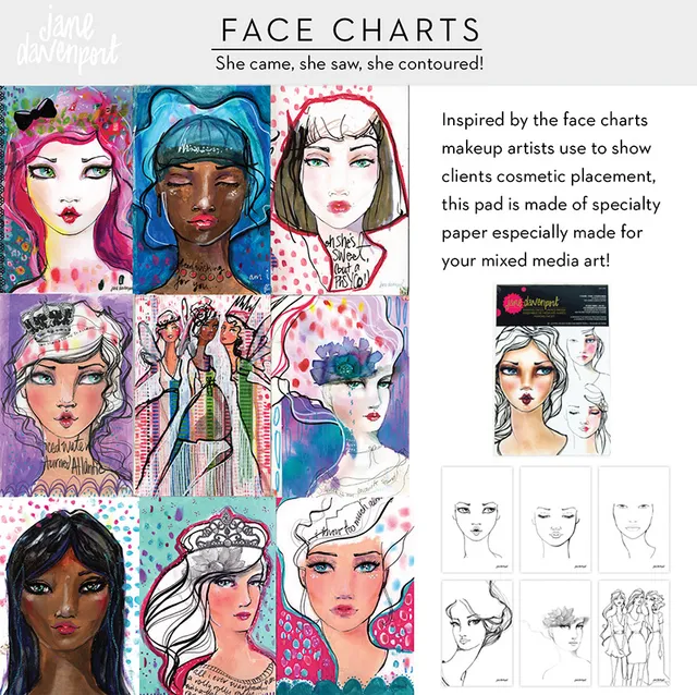Jane Davenport Face Charts papirblokk ansiktsøving
