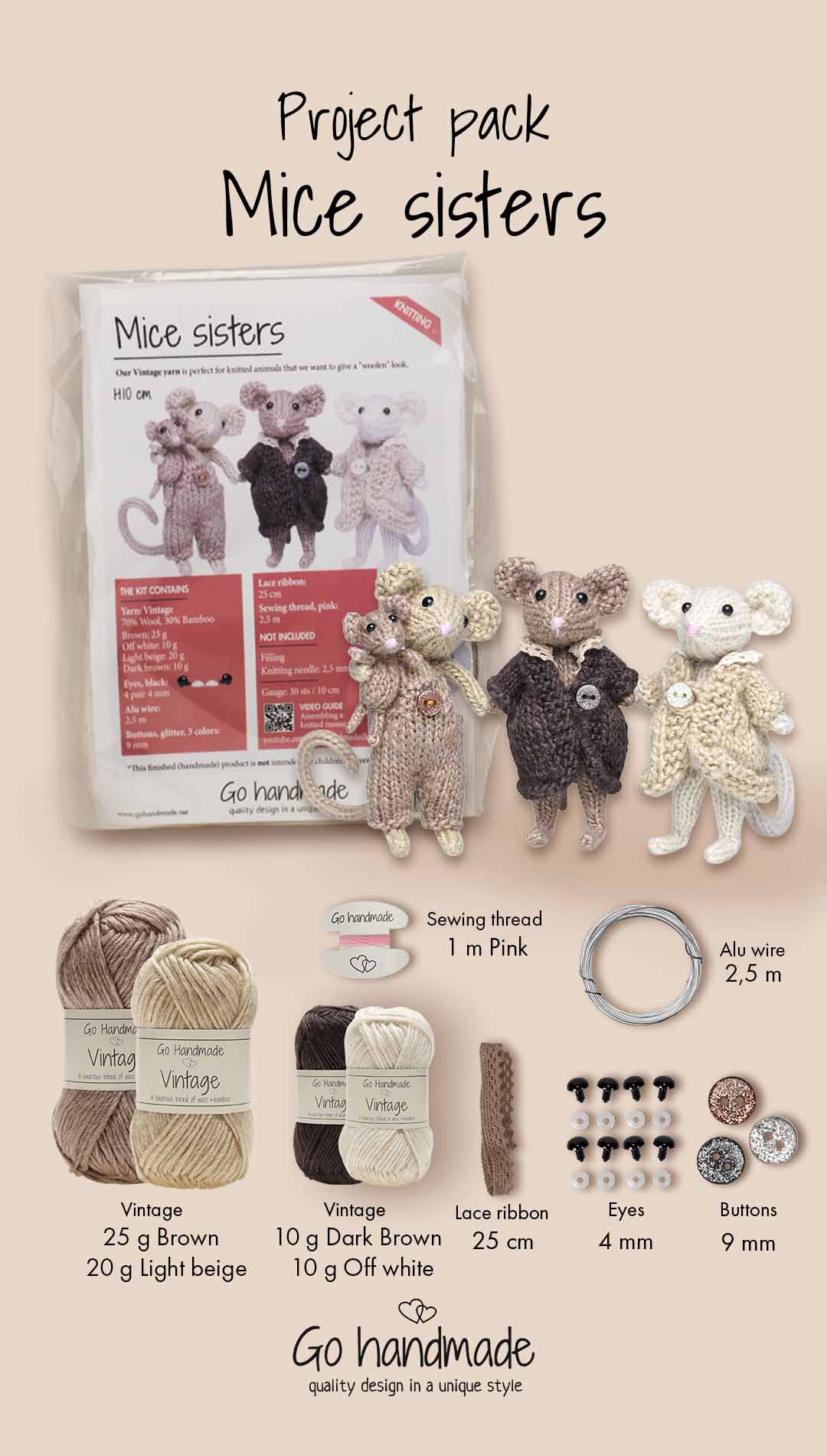 Go Handmade Mice Sisters heklesett 10 cm mus