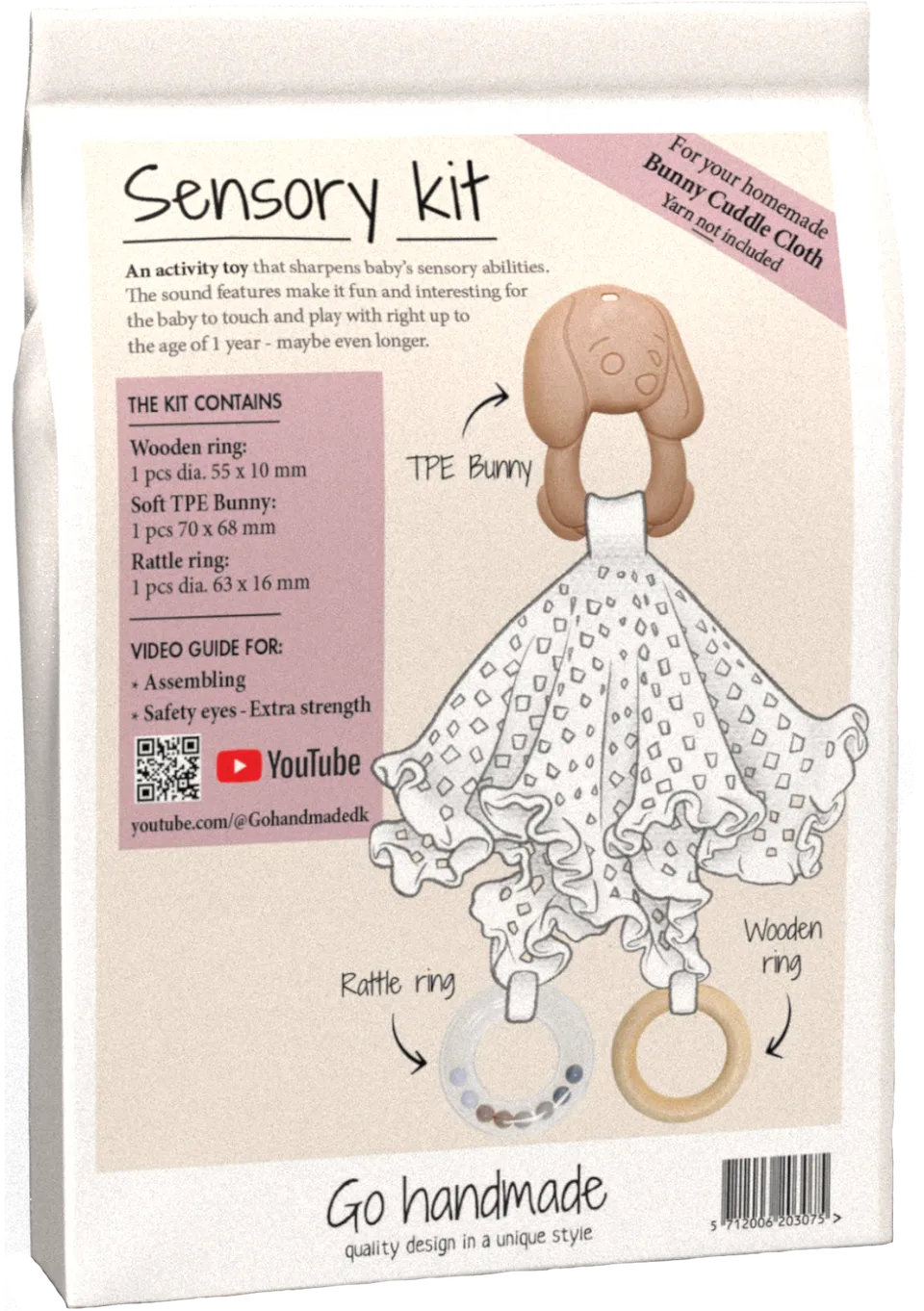 Go Handmade Sensory Kit Bunny Cuddle Cloth sansesett 3 deler