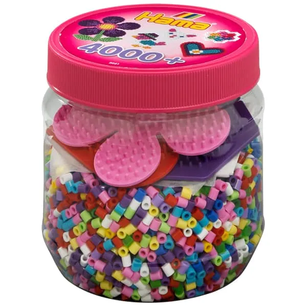 Hama Midi perler rosa boks 4000 stk med brett