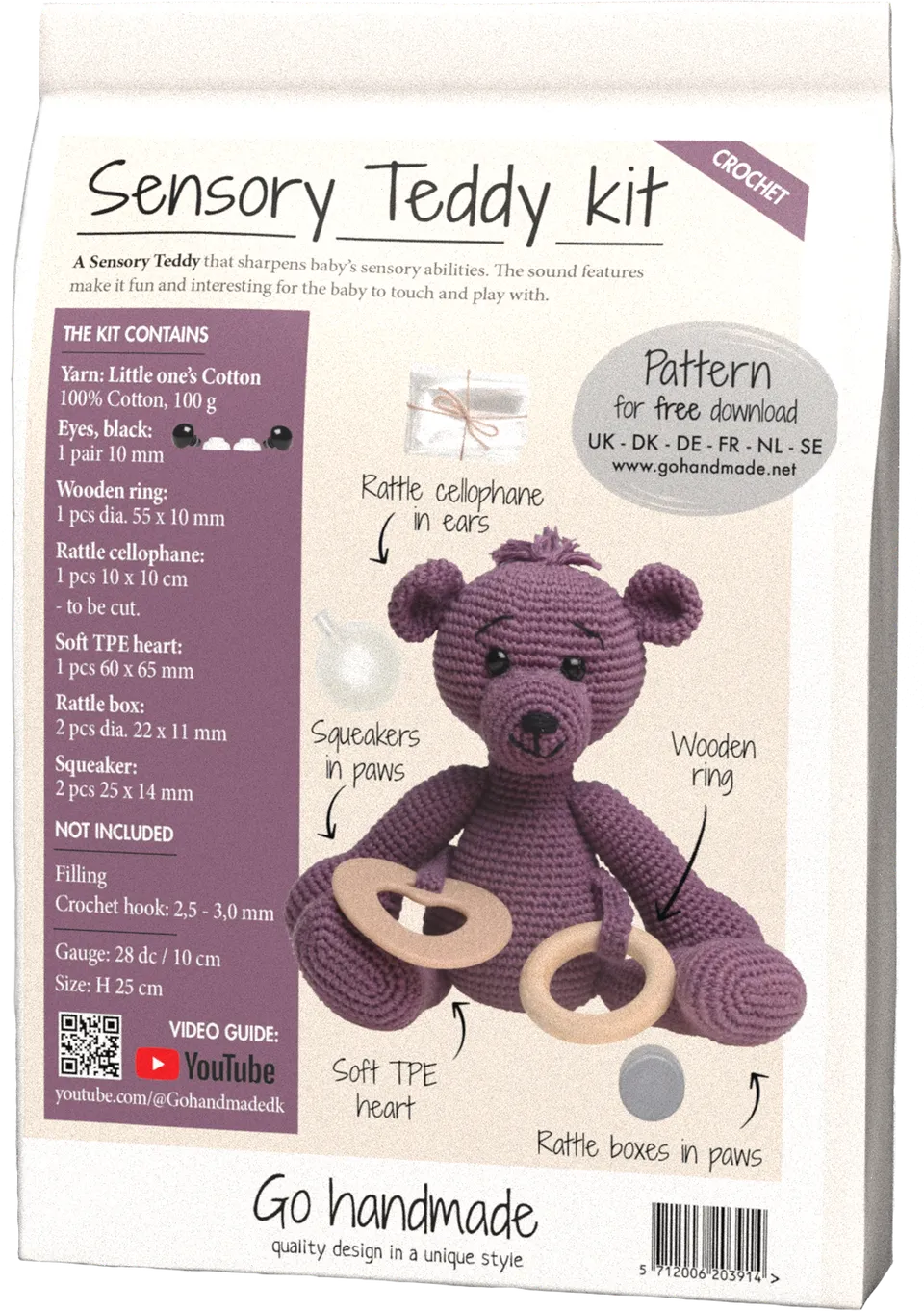 Go Handmade Sensory Teddy heklesett mørk lilla