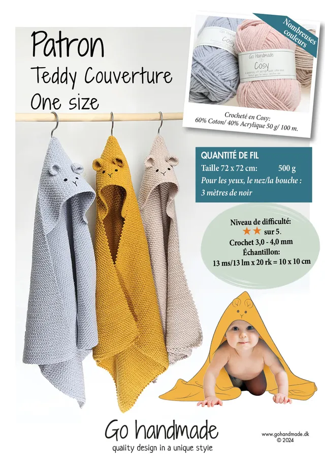 Go Handmade Teddy hekleoppskrift teppe 72x72 cm