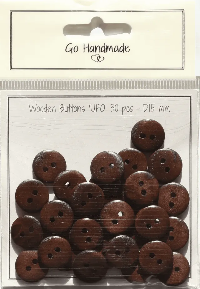 Go Handmade UFO knapper 15 mm brun 30 stk