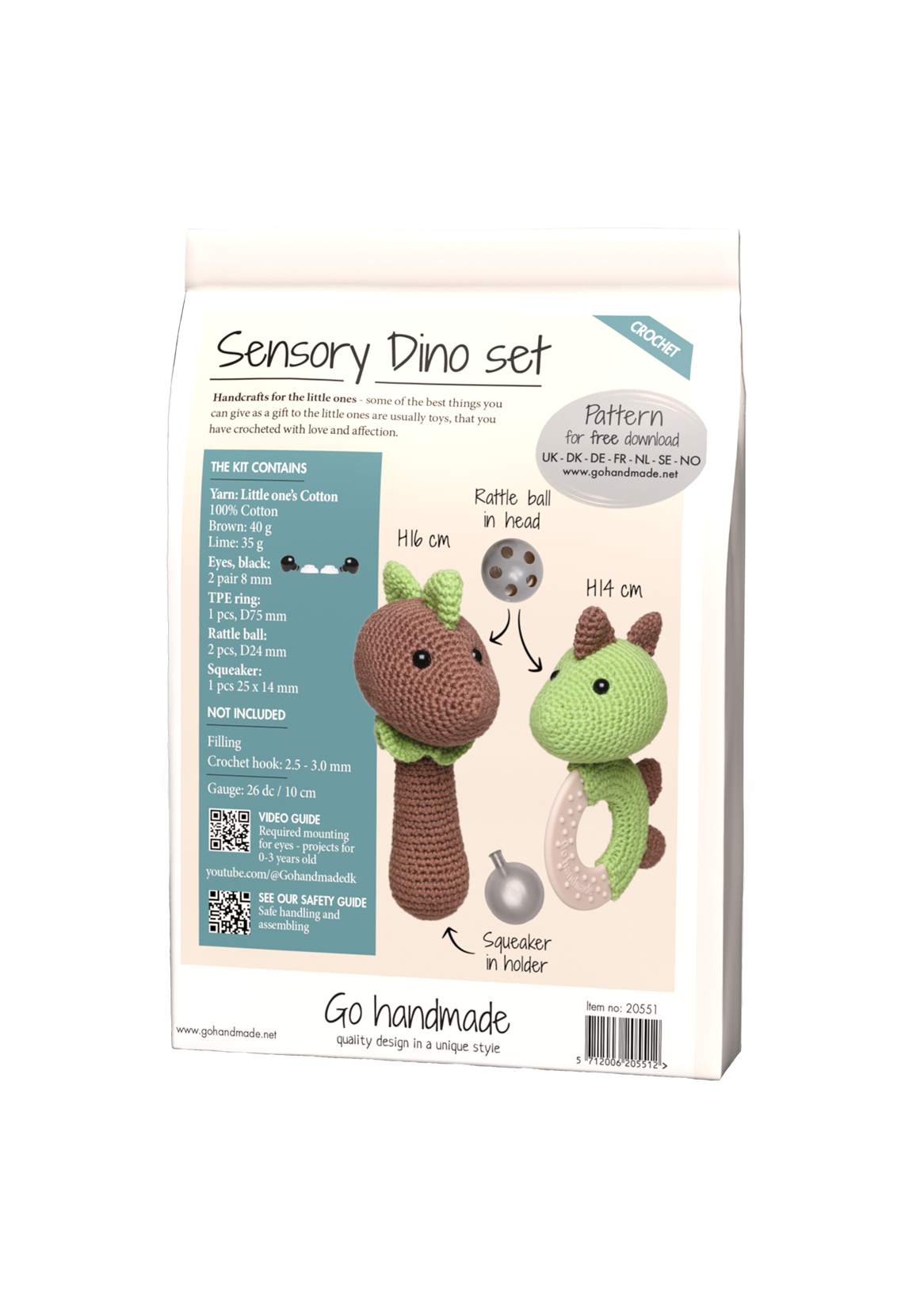 Go Handmade Sensory Dino heklesett sanseleker