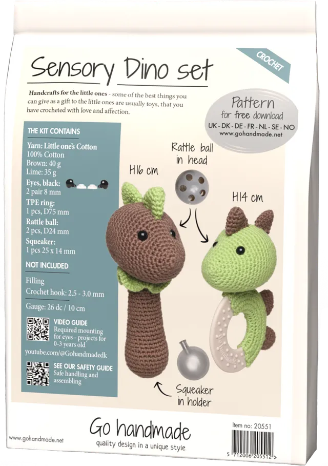 Go Handmade sanse-dino heklesett limebrun