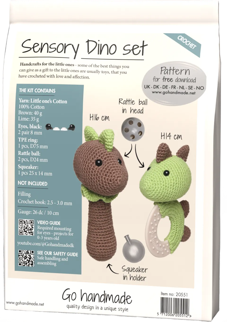 Go Handmade Sensory Dino heklesett bomull