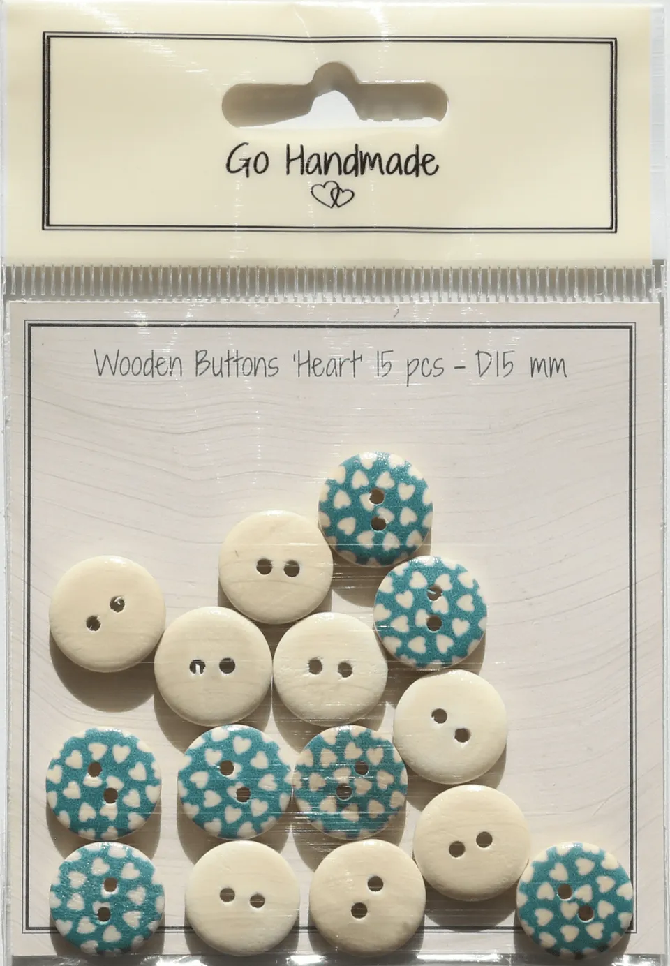 Go Handmade Heart hjerteknapper blå 15 mm 15 stk