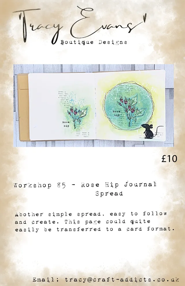 Tracy Evans Design Workshop 085 Rose Hip Journal Spread nettkurs