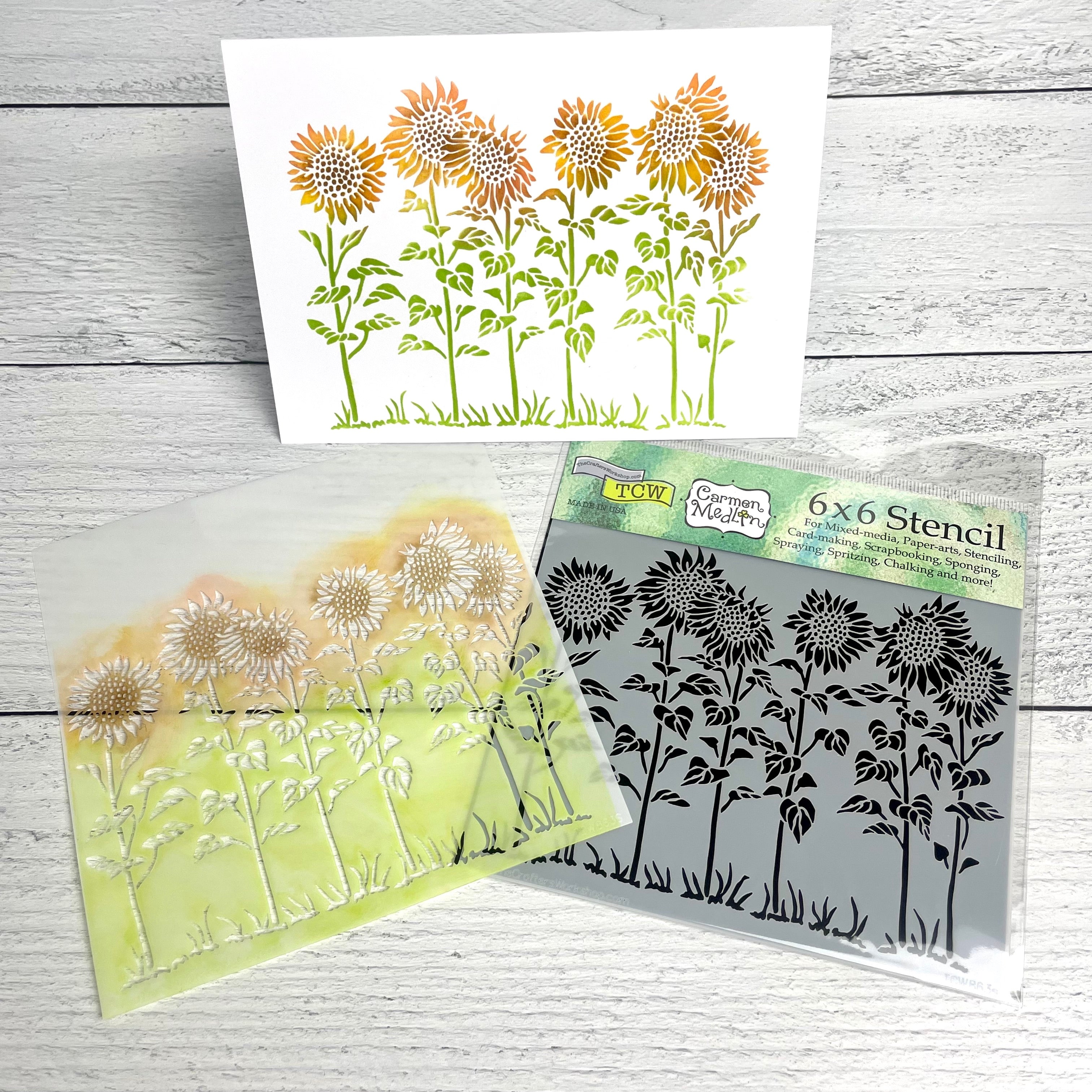 The Crafters Workshop TCW863 Sunflower Meadow sjablong 15x15 cm
