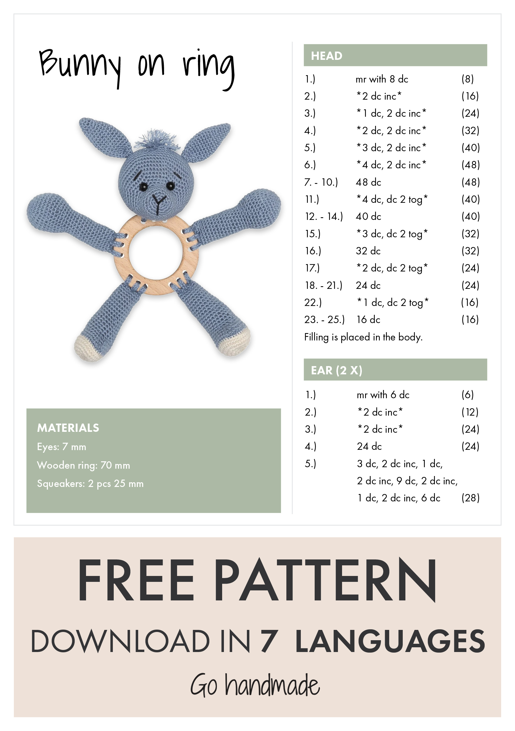 Go Handmade Bunny on Ring heklesett jeansblå 18 cm