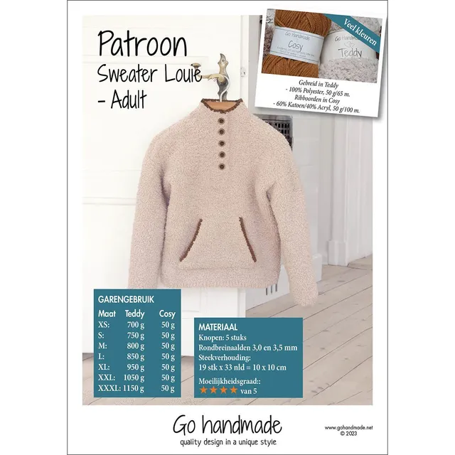 Go Handmade Sweater Louie strikkeoppskrift voksen XS-XXXL