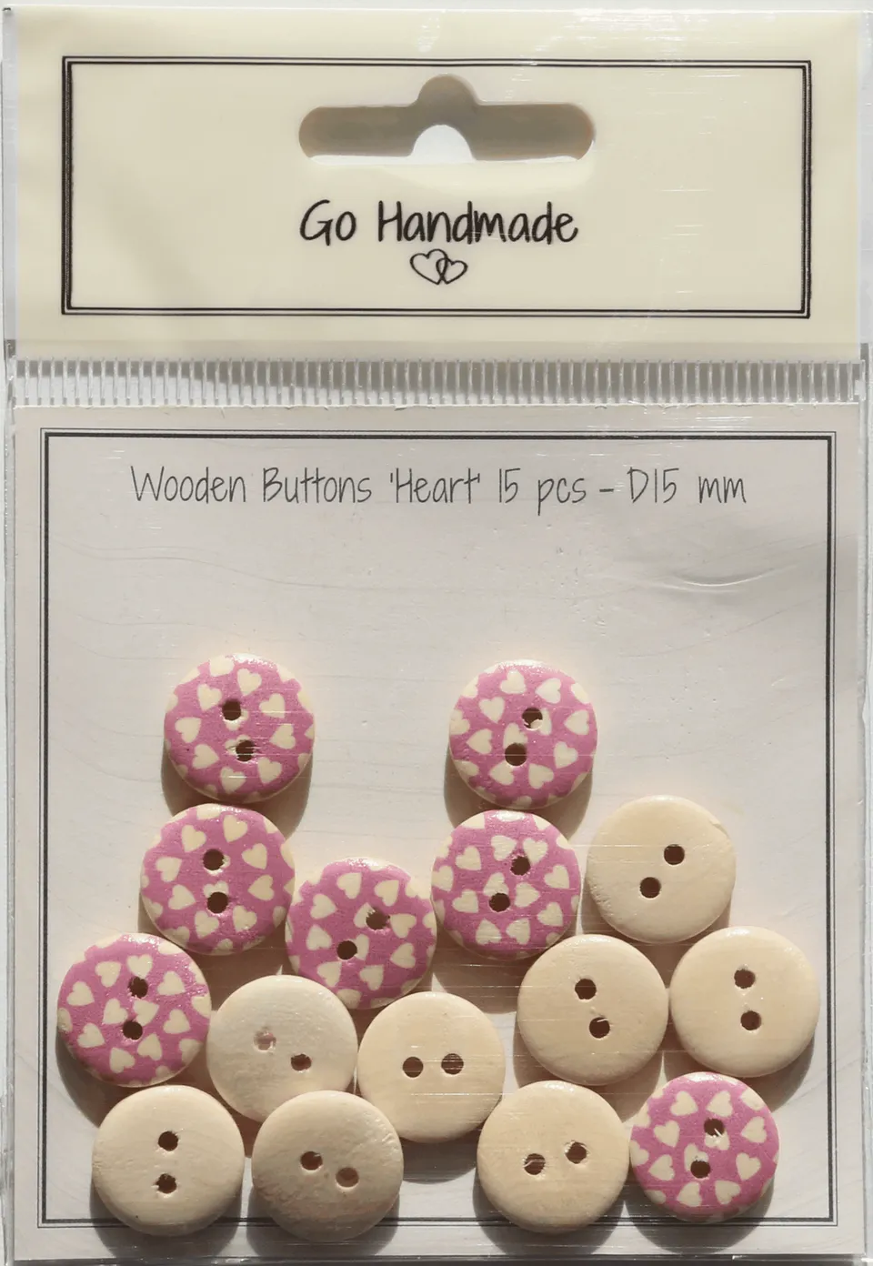 Go Handmade Heart design knapper 15 mm rosa 15 stk
