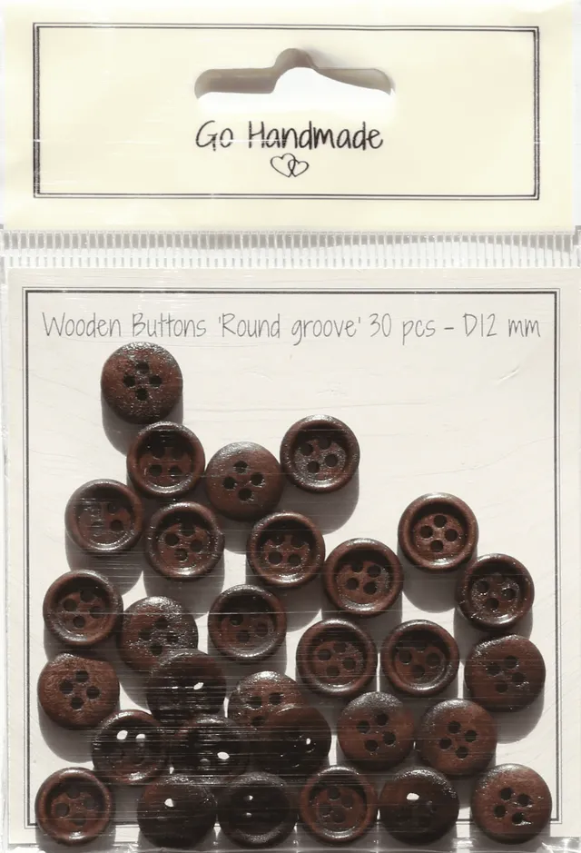 Go Handmade Round Groove knapper 12 mm brun 30 stk