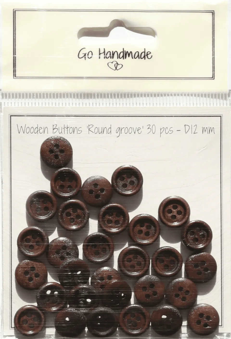 Go Handmade Round Groove knapper 12 mm brun 30 stk