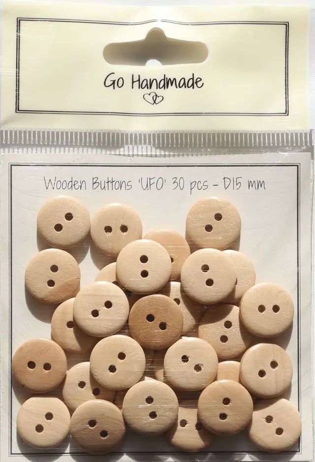 Go Handmade UFO treknapper 15 mm natural 30 stk