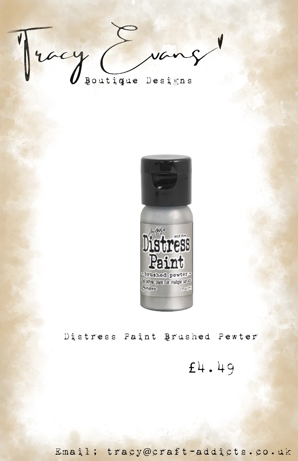 Tracy Evans Design Distress DI149 akrylmaling Brushed Pewter grå