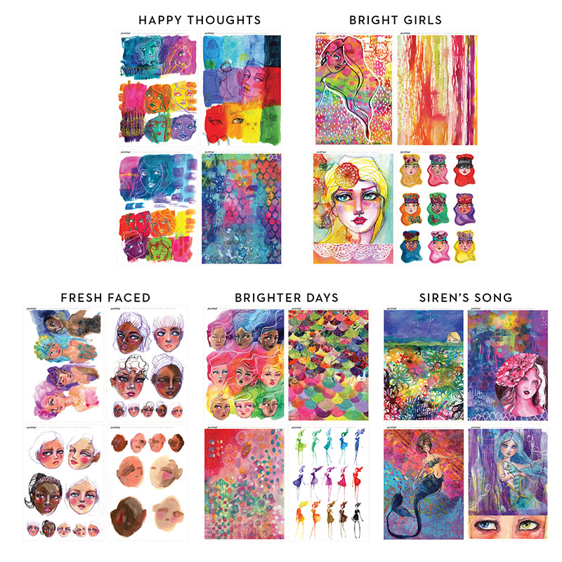 Jane Davenport Colour and Creative Collage Bundle papirsett fargerik
