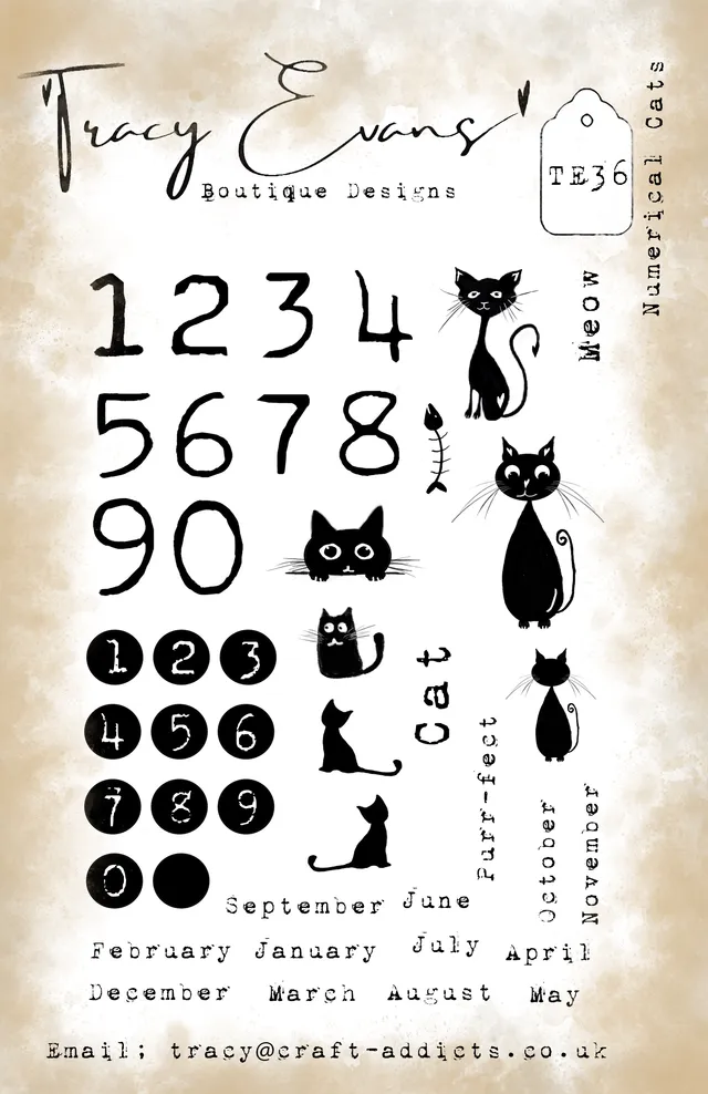 Tracy Evans Design Numerical Cats TE036 stempel A5 katter