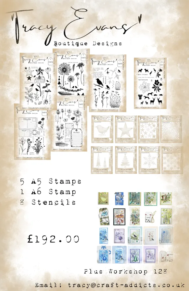 Tracy Evans B029 stempel- og sjablongsett med workshop