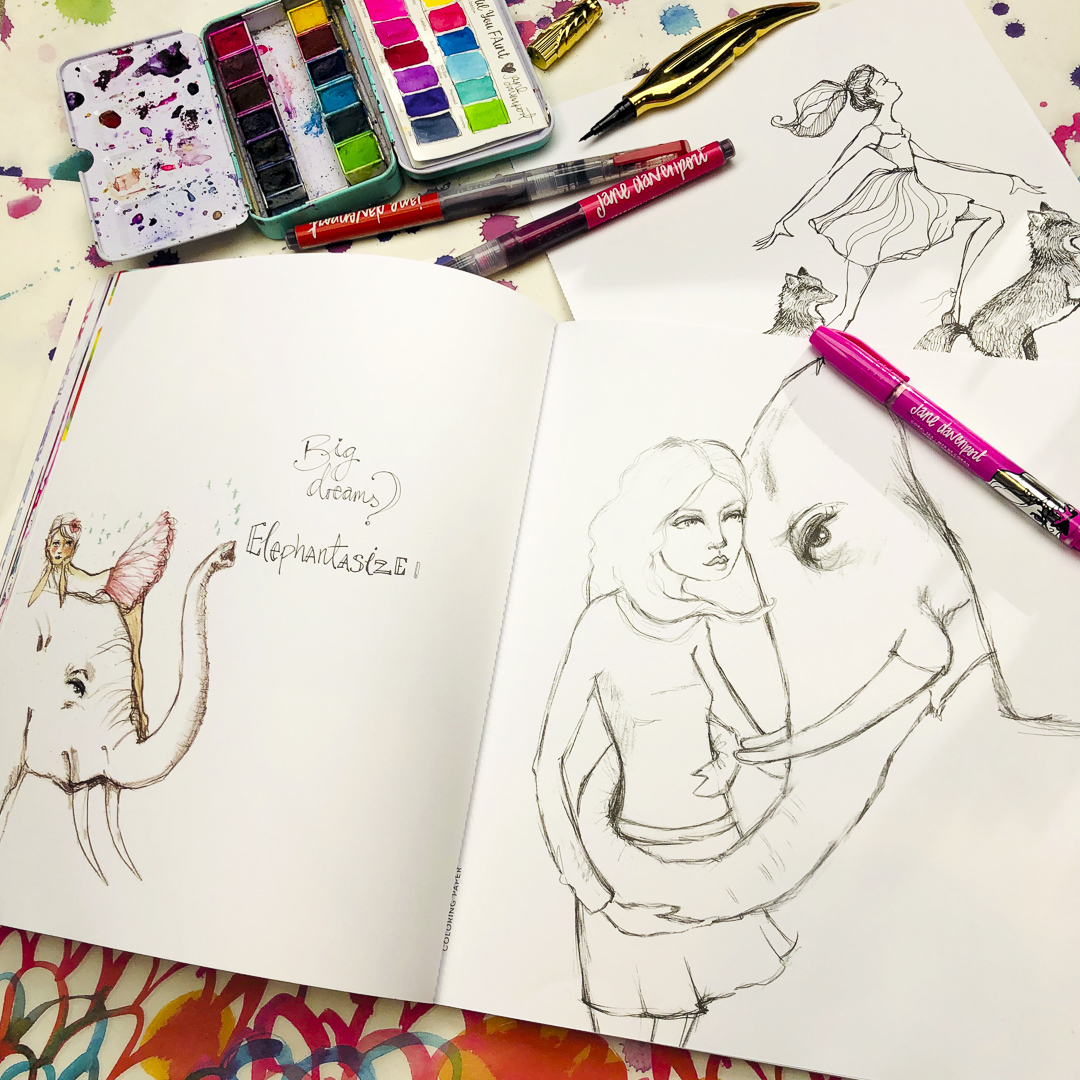 Jane Davenport Whimsical and Wild malesett med bok