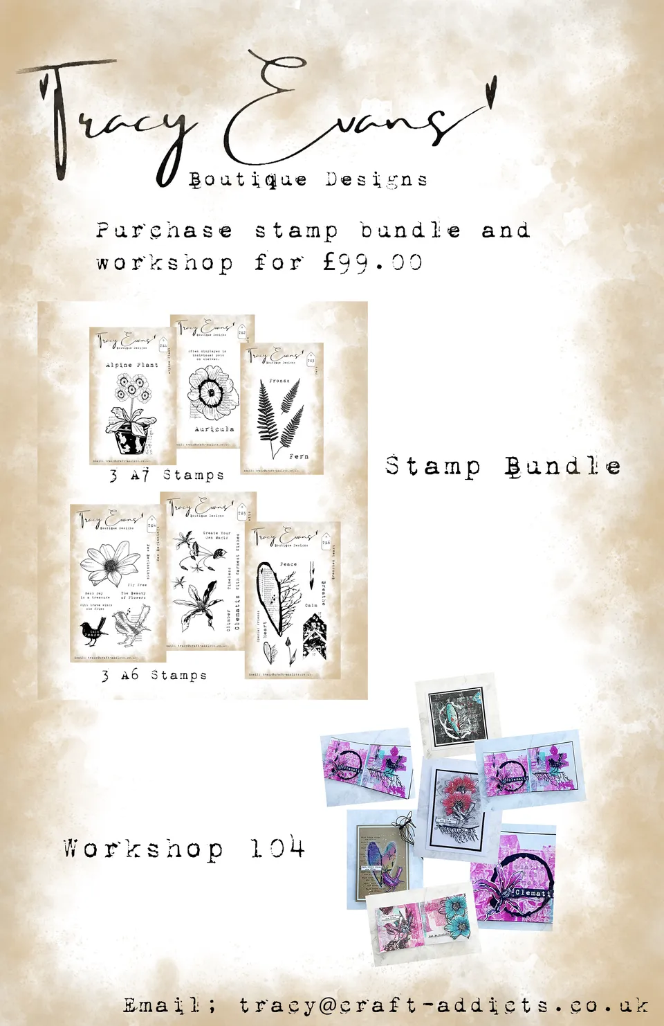 Tracy Evans Design Bundle TE1-TE6 stempler workshop pakke