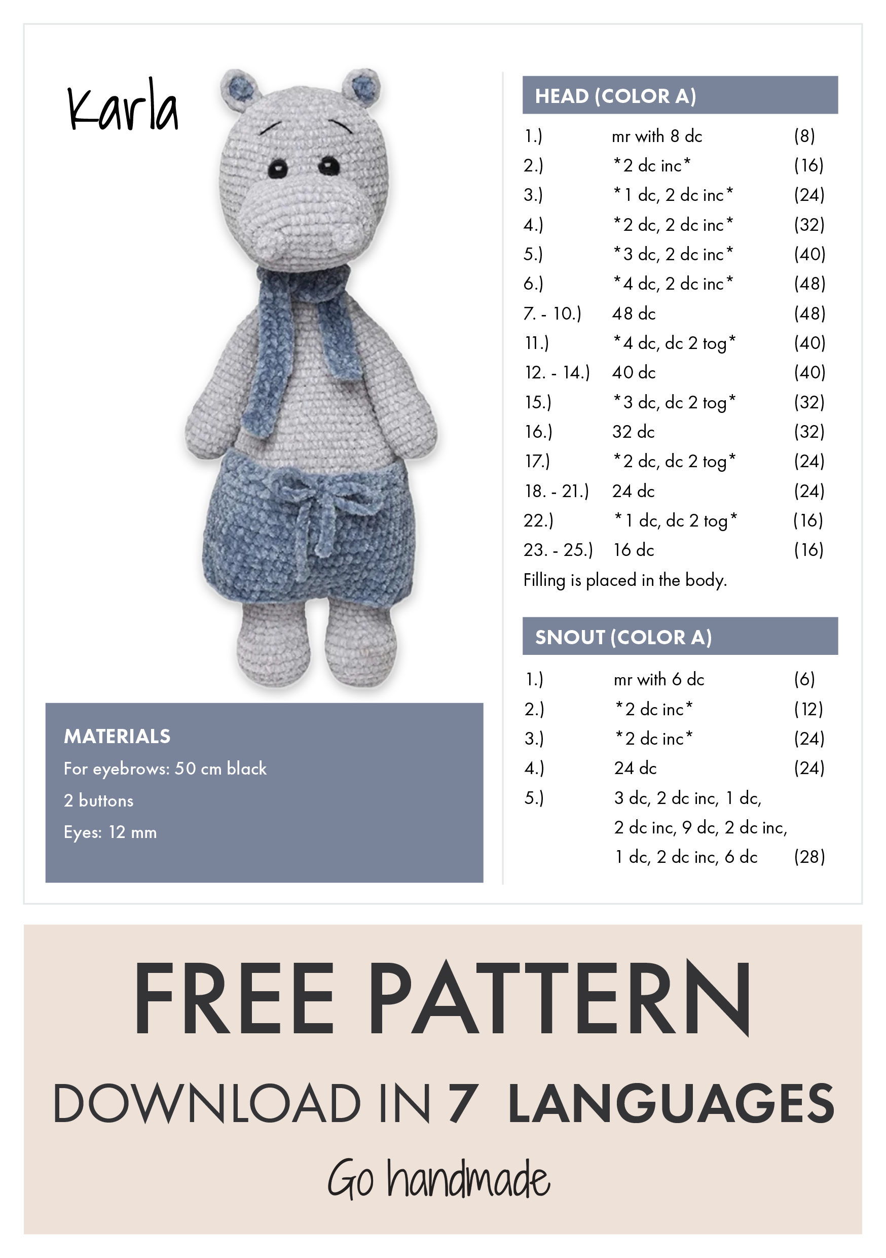 Go Handmade Karla heklesett 33 cm grå