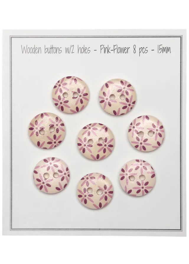 Go Handmade Pink Flower knapper 15 mm 8 stk