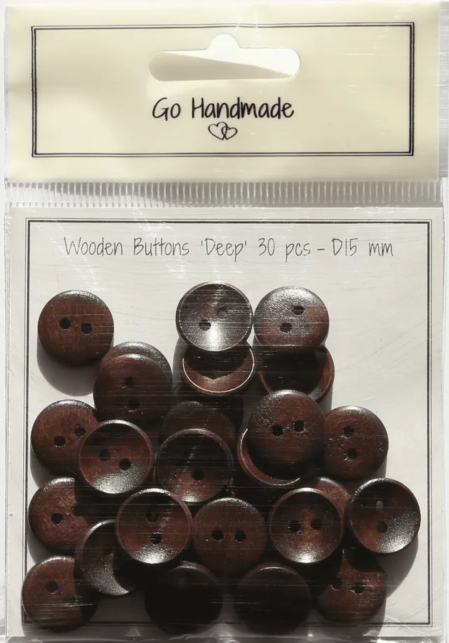 Go Handmade Deep knapper 15 mm brune 30 stk