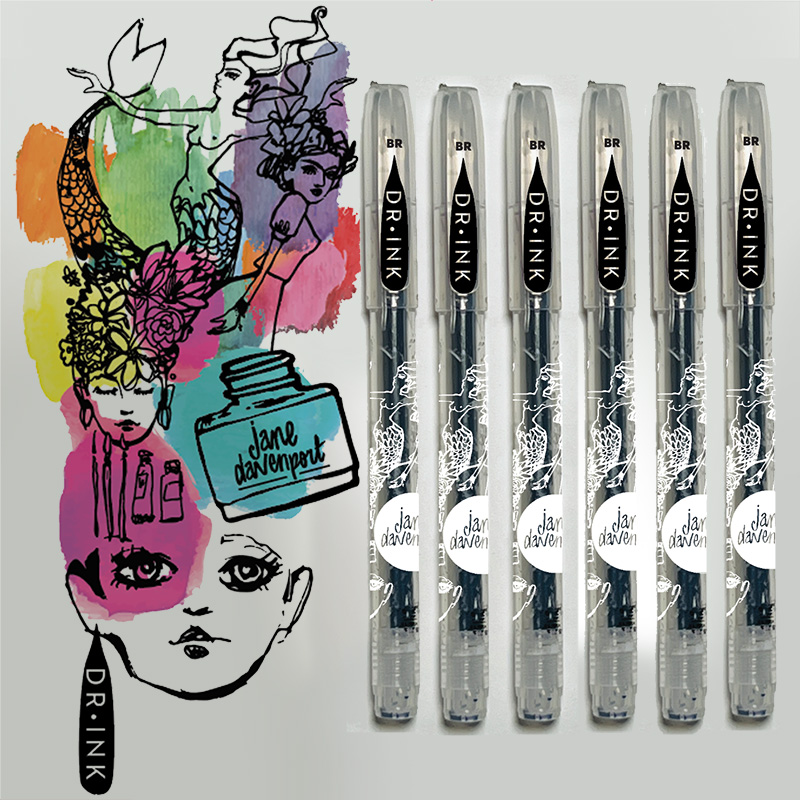 Jane Davenport DR.INK fineliner 6-pakn etterfyllbar tynn spiss