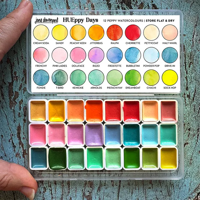 Jane Davenport HUEppy Days akvarellmaling 24 pastell