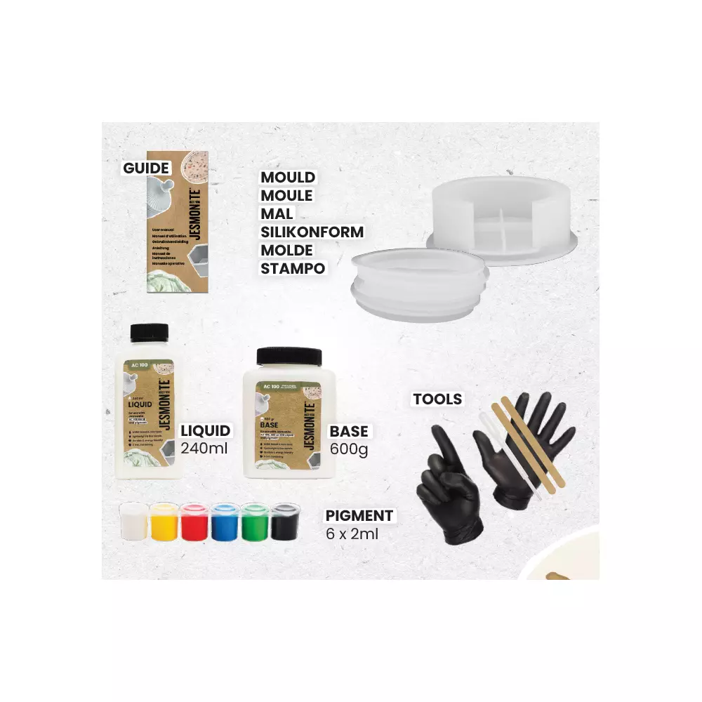 Jesmonite AC100 mini kit 4 runde coasters støpesett