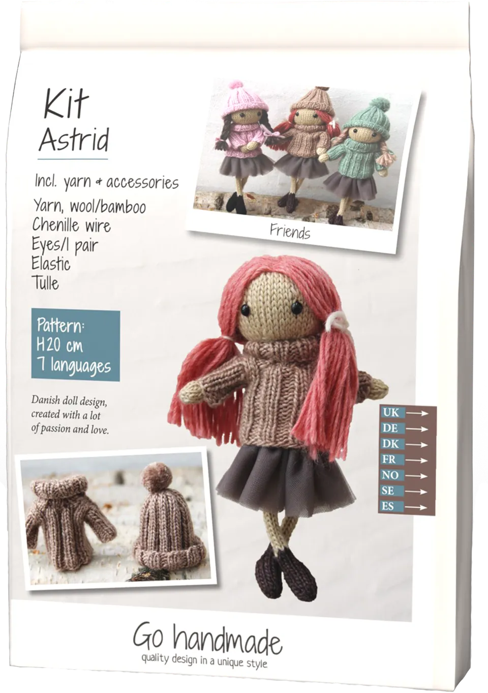Go Handmade Astrid strikkesett med garn og tilbehør