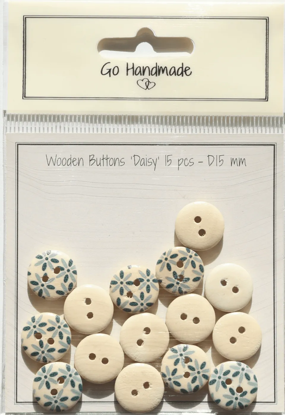Go Handmade Daisy knapper blå 15 mm 20 stk