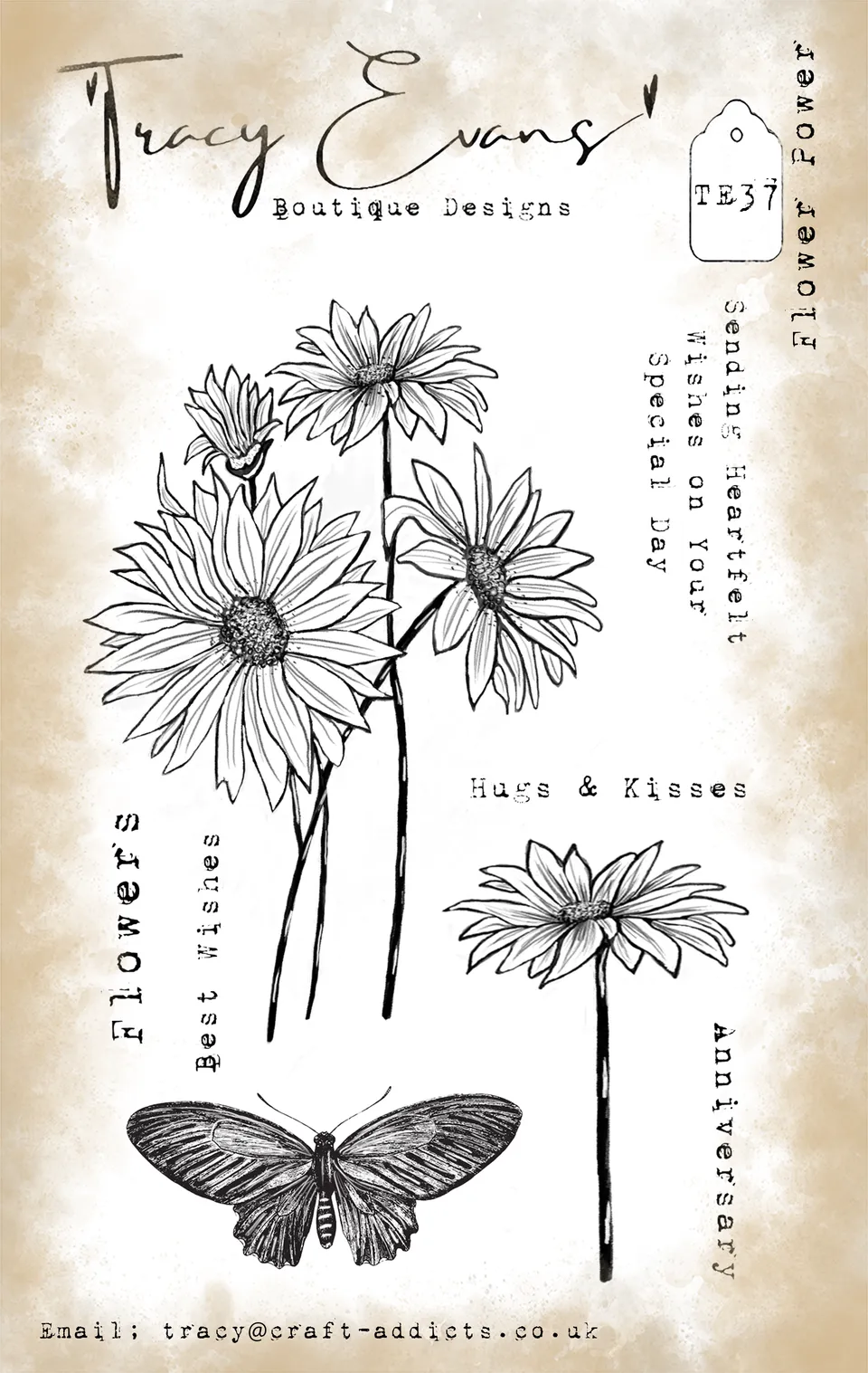 Tracy Evans Design Flower Power TE037 stempel A6 blomster