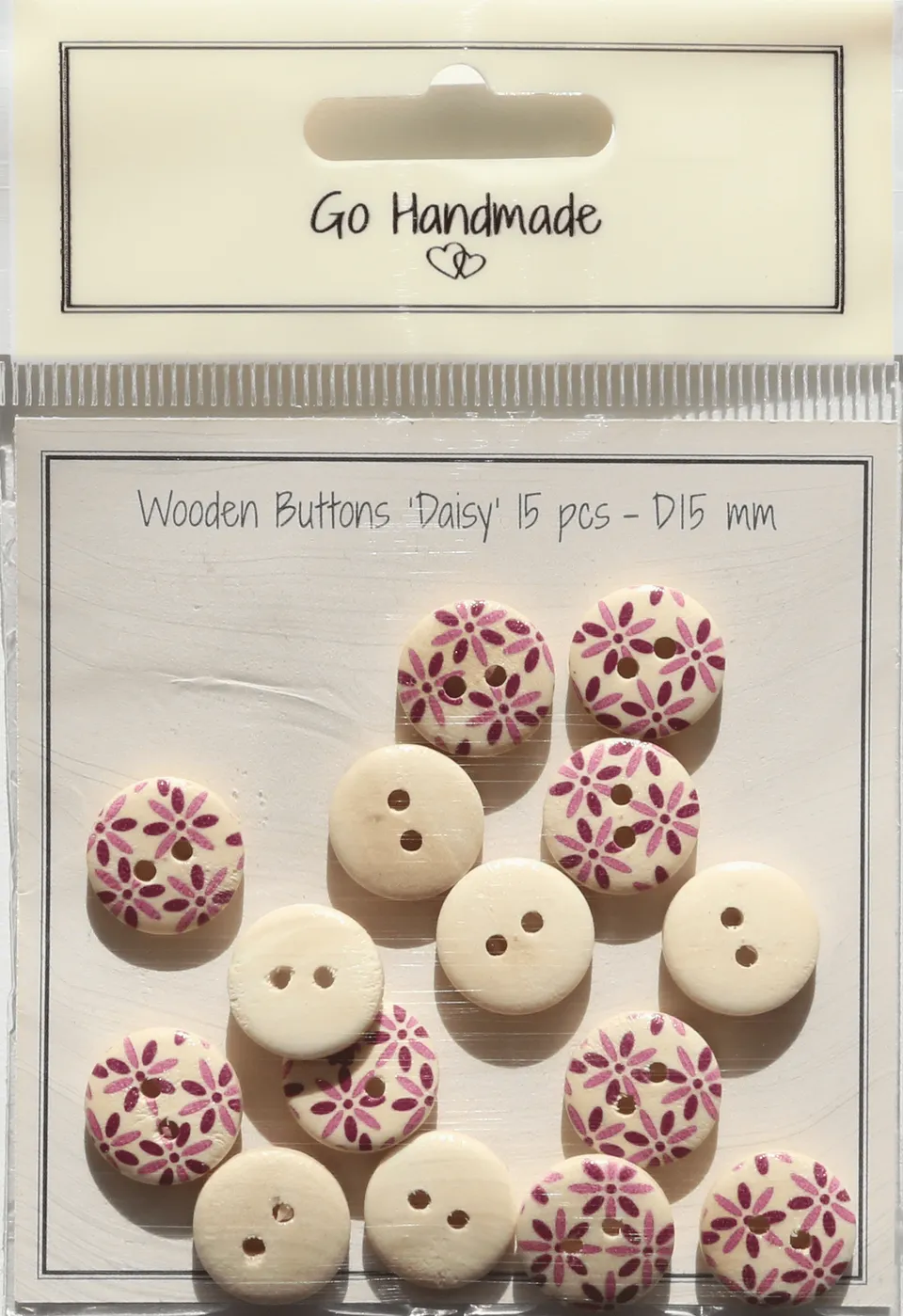 Go Handmade Daisy knapper 15 mm rosa 15 stk