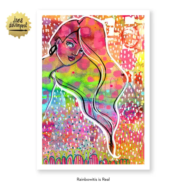 Jane Davenport Rainbowitis is Real kunsttrykk fargerikt