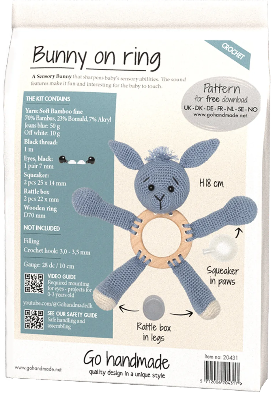 Go Handmade Bunny on Ring heklesett jeansblå 18 cm