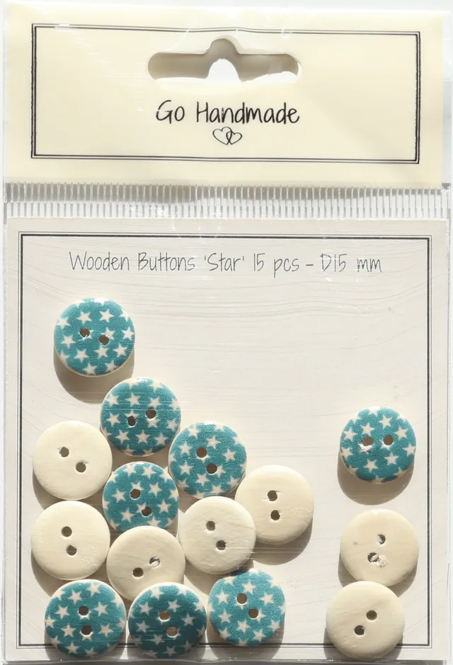 Go Handmade Star design knapper blå 15 mm 15 stk