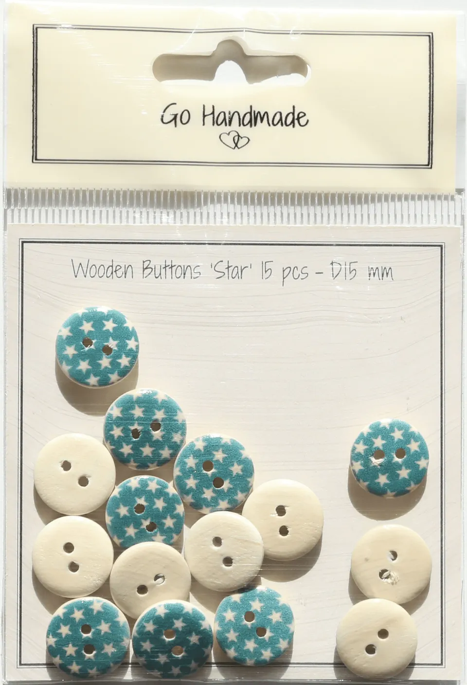 Go Handmade Star design knapper blå 15 mm 15 stk