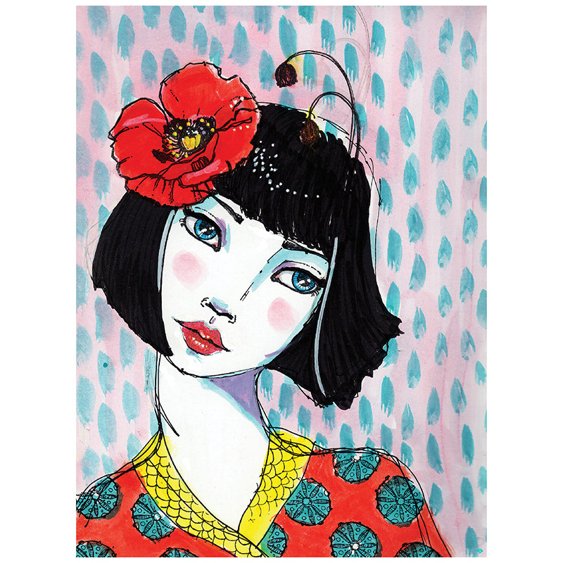 Jane Davenport Poppy Girl veggkunst flyttbar stor