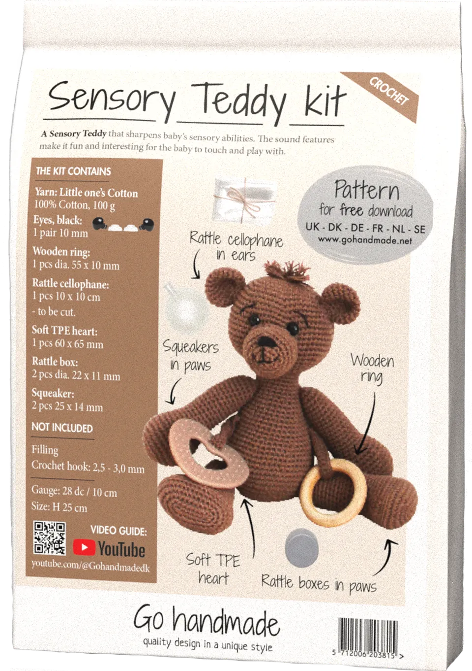 Go Handmade Sensory Teddy heklesett mørkebrun