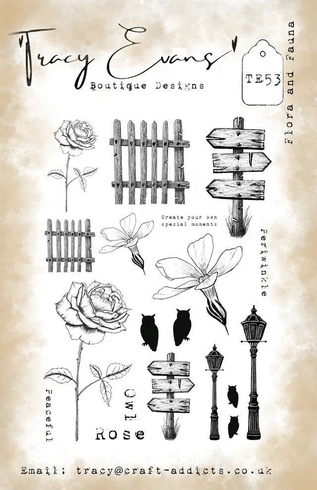 Tracy Evans Design TE053 Flora and Fauna stempel A5 rose