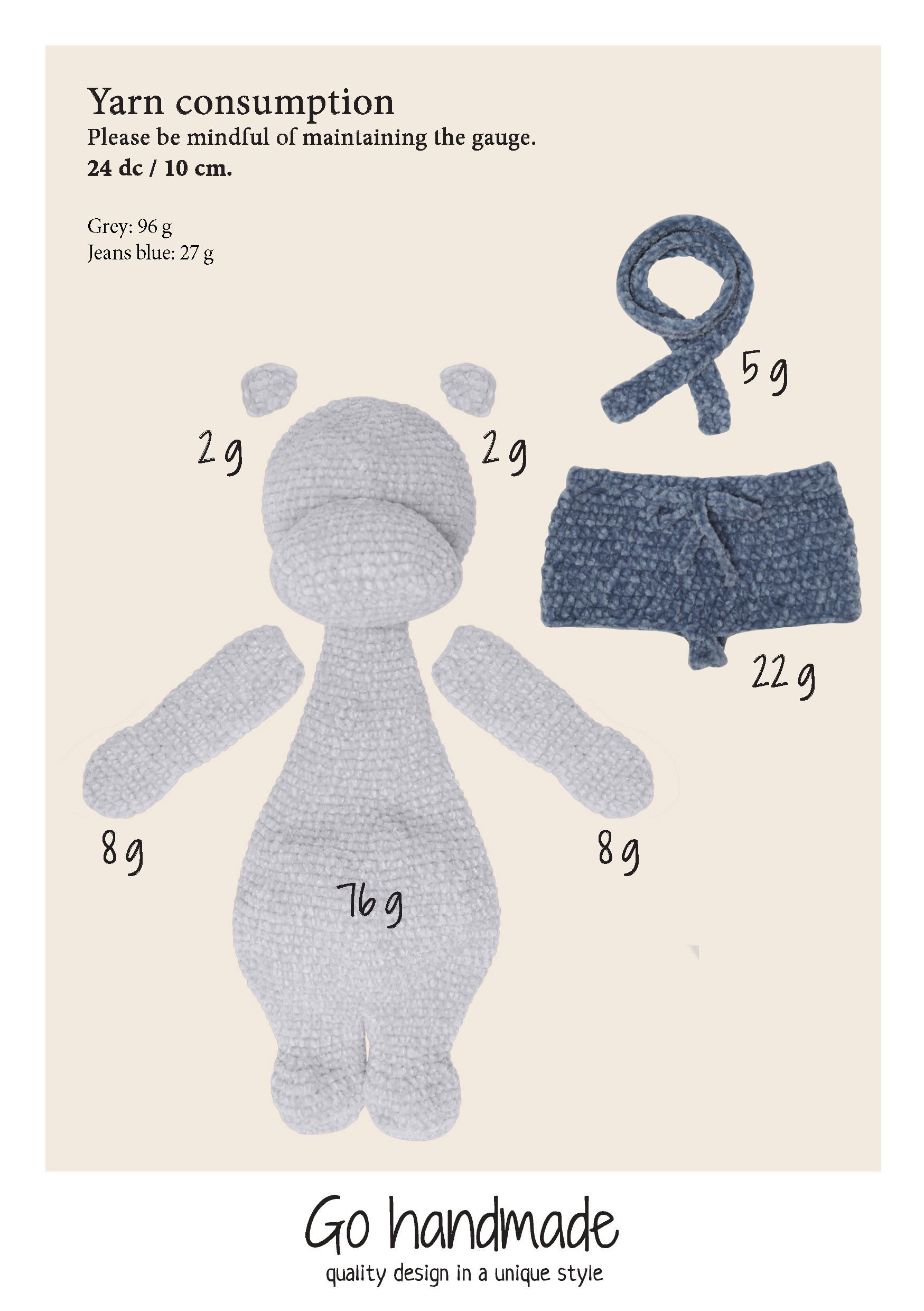 Go Handmade Karla heklesett 33 cm grå
