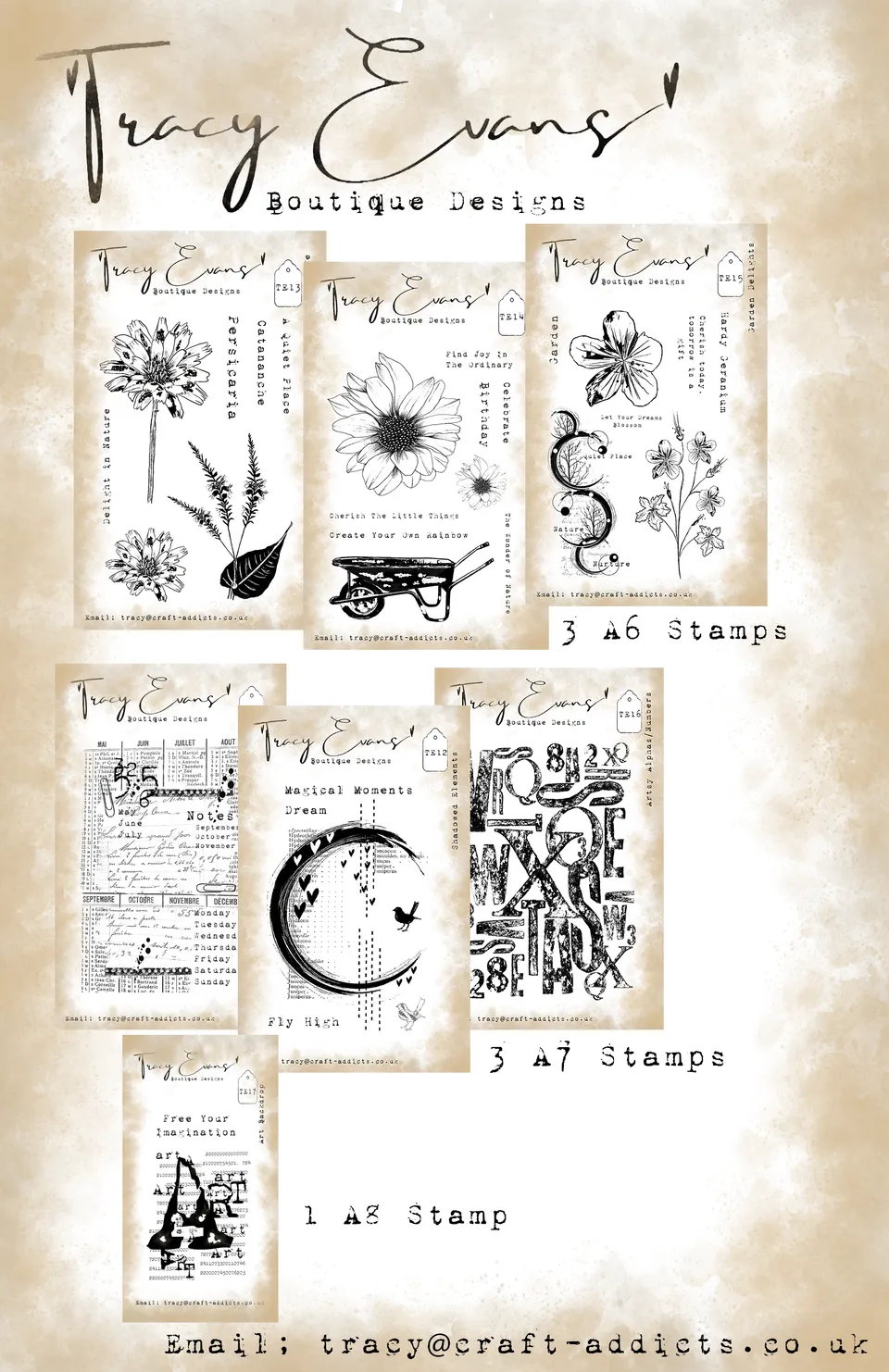 Tracy Evans Design B005 Bundle TE11-TE17 stempelpakke stor